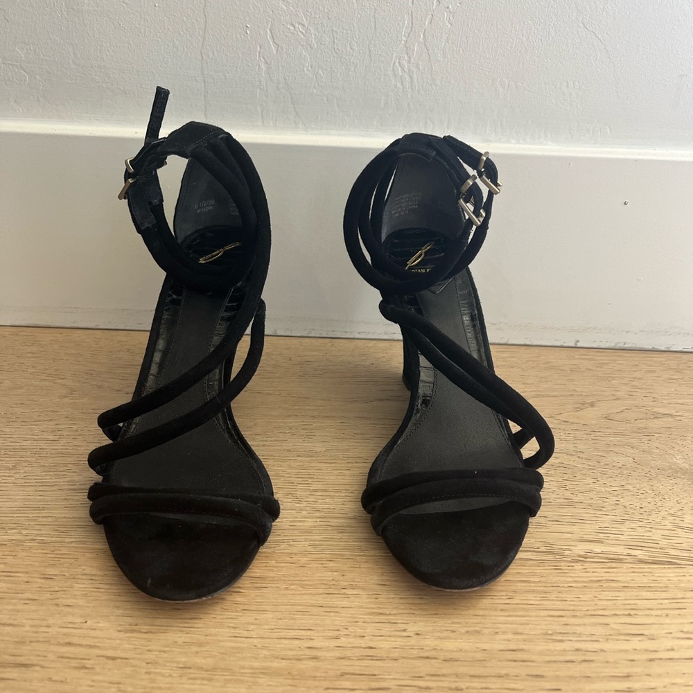 BRIAN ATWOOD • Sedini black strappy leather heels size 8.5